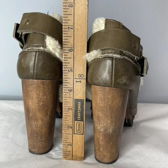 TOPSHOP Unique Sherling Cuff Leather Booties Olive Green Platform Boho Size 8.5 - Picture 14 of 15
